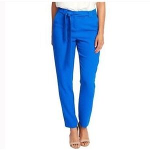 Vince‎ Camuto Parisian Crepe Pants Size 8 Slim Straight Belted Deep River Blue